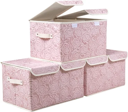 Miniatura 29 de PRANDOM Caja de almacenamiento plegable más grande con tapa [1 unidad] Contenedor Cesta Organizadora Cubo de Almacenamiento Decorativo de Tela