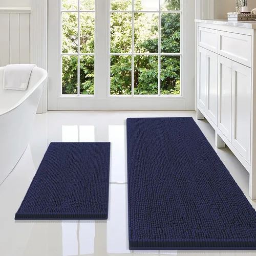 Miniatura 48 de Smiry Juego de 2 alfombras de baño, felpilla suave y absorbente, lavable a máquina, antideslizantes, para bañera, ducha y suelo