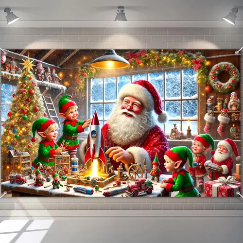 Miniatura 22 de BlissYard Telón de fondo de tren de Papá Noel, 71 x 43 pulgadas, pancarta de escena de Navidad de pan de jengibre, fondo de fotos para fiestas