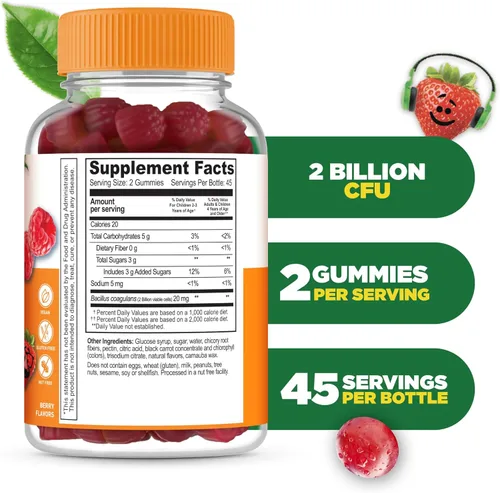 Miniatura 2 de Gomitas probióticas para niños 2 mil millones de UFC Gomitas probióticas para niños de gran sabor para la salud intestinal, apoyo digestivo