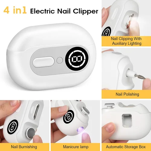 Miniatura 2 de Cortaúñas eléctrico 4 en 1 para personas mayores y bebés, recortadora recargable por USB con 2 velocidades, cubierta magnética y colector