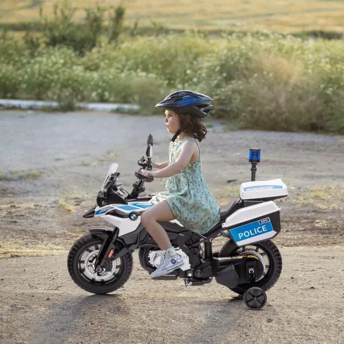 Miniatura 7 de Motocicleta de policía de 12 V, 7 Ah, con licencia BMW con 2 velocidades, faros LED, suspensión de resorte, MP3, música y 2 ruedas de entrenamiento