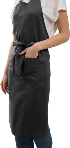 Miniatura 2 de Amazhiyu Delantal de cocina de lino puro con bolsillos para mujeres y hombres, cocinero, barbacoa, manualidades