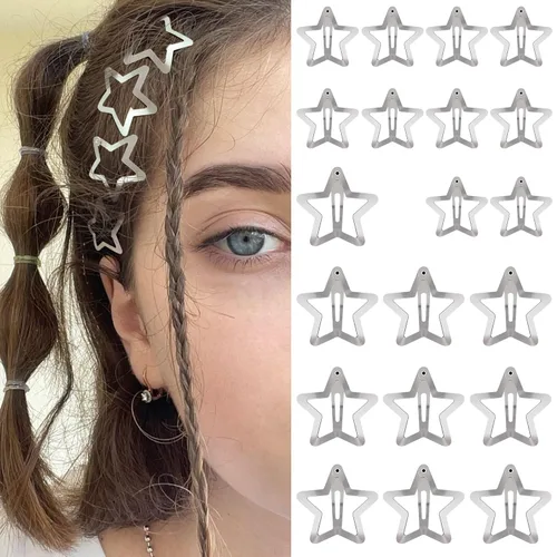 Miniatura 15 de Pinzas para el cabello Y2K de la década de 2000, pasadores de pelo antideslizantes, accesorios para el cabello de estrella plateadas, pinzas