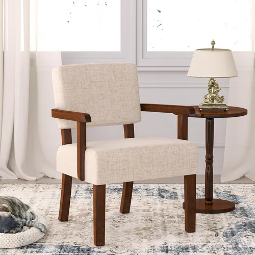 Miniatura 3 de FAGAGA Silla decorativa, sillas de sala de estar de gran tamaño con asiento suave y reposabrazos para salas de estar y comedor Beige
