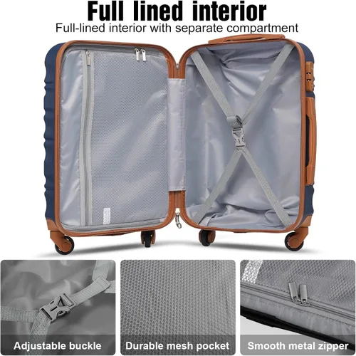 Miniatura 4 de LONG VACATION Juego de equipaje de 4 piezas de ABS hardshell TSA Lock Spinner Ruedas equipaje de mano en maleta, marino, Abs Hardshell Tsa Lock