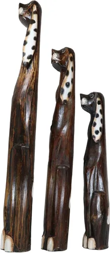 Miniatura 5 de Ebros Gift Balikraft - Juego de 3 figuras decorativas de madera tallada a mano, grandes orejas de polkadot, perro canino, familia, 38.5 pulgadas