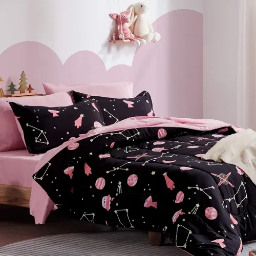 Miniatura 12 de SLEEP ZONE Juego de edredón de 2 piezas para niños y niñas, resistente a la decoloración, lavable a máquina, cohete espacial