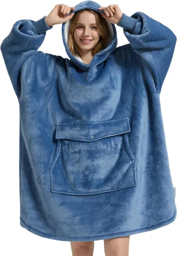 Miniatura 36 de Krifey Manta con capucha de sherpa de gran tamaño como regalo de cumpleaños para mamá, mujer, novia, hombre, acogedora sudadera con bolsillo gigante