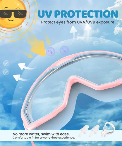 Miniatura 4 de Gafas de natación para niños, gafas de natación para niños, 3 unidades de gafas de natación de agua para niños y niñas, antivaho UV400 Verde claro