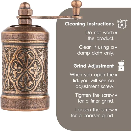 Miniatura 6 de Molinillo de pimienta negra decorativo hecho a mano, molinillo de especias turco recargable con grosor ajustable, molinillo de pimienta manual