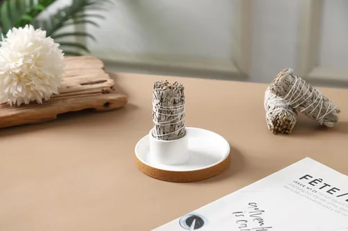 Miniatura 9 de Soporte de incienso de cerámica, cuenco de salvia blanca, plato de manchas para velas de palo, santo, salvia y soporte de salvia