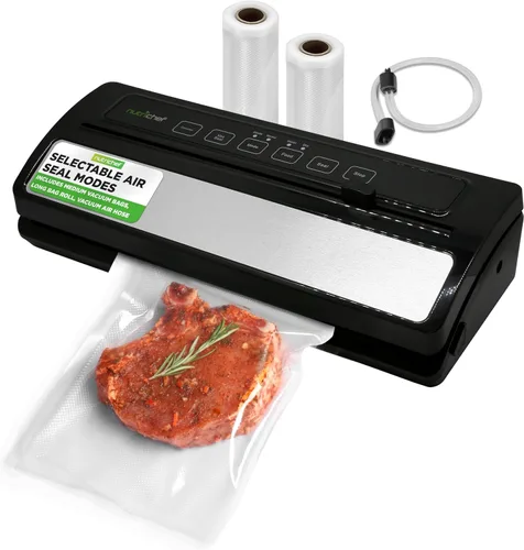 Miniatura 10 de Máquina selladora al vacío de alimentos NutriChef, sistema de sellado de aire automático de acero inoxidable para alimentos secos/húmedos, controles