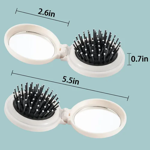 Miniatura 5 de Mini cepillo para el pelo, cepillo de bolsillo con espejo, portátil para monedero/bolsillo, tamaño de viaje (2 piezas mármol 1)