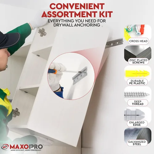 Miniatura 5 de Kit de anclajes y tornillos para paneles de yeso - Kit de anclajes de pared secos de plástico de 370 piezas - Anclajes de pared y tornillos