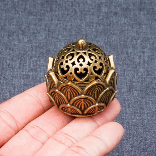 Miniatura 4 de 2 piezas de mini soporte de incienso de flor de loto de latón, estilo caligrafía, quemador de incienso cerrado, adorno de escritorio, atrapasamanos