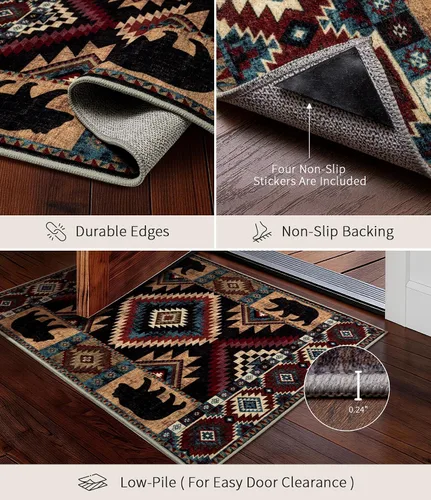Miniatura 4 de YIHOUSE Alfombra de entrada occidental de 2 x 3 pies, alfombra rústica lavable, antideslizante, ultrafina para cocina, vestíbulo, lavandería