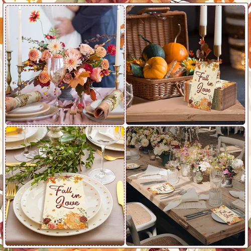 Miniatura 6 de Lincia 100 servilletas de otoño para despedida de soltera, toallas de papel desechables de otoño para invitados de otoño, para bodas, cosecha