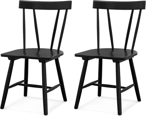 NAFORT Juego de 2 sillas de comedor de madera, sillas Windsor modernas con respaldo de eje alto, asiento contorneado grande, carga máxima de 330
