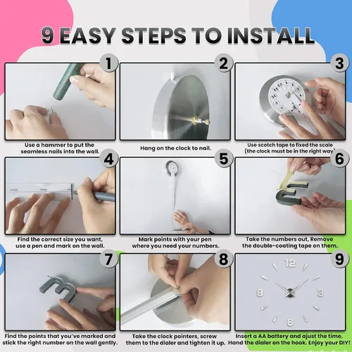 Miniatura 6 de Reloj de pared DIY, cronometrador analógico sin marco estilo 3D para el hogar, sala de estar, dormitorio, oficina, decoración moderna de la casa a