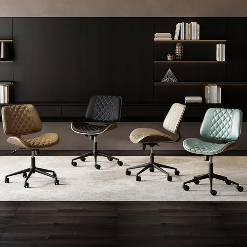 Miniatura 7 de Silla de oficina en casa, sin brazos con ruedas, silla de escritorio pequeña de altura ajustable sin brazos, silla de computadora de piel sintética