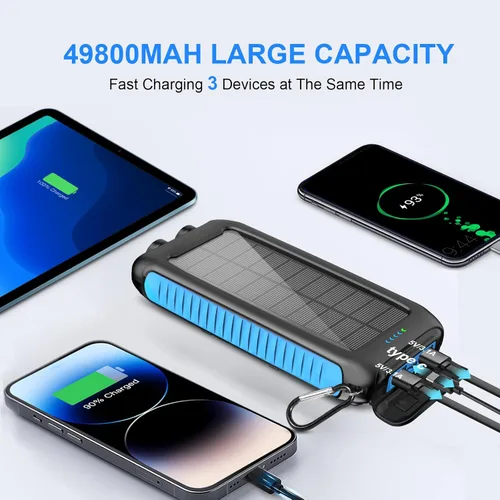 Miniatura 2 de Cargador solar-banco de energía-49800mAh Cargador solar portátil para teléfono con linterna LED/15W Carga rápida USB C Batería externa impermeable