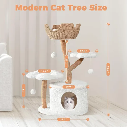 Miniatura 6 de Easyego Árbol de Gato Moderno, Torre de Árbol de Gato de Madera Estética para Gatos Grandes, Condominio de Lujo para Gatos con Postes para Rascar