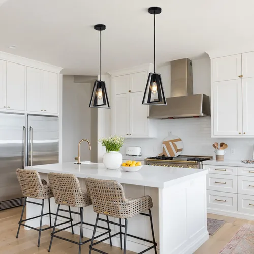 Miniatura 8 de Lámpara colgante de casa de campo negra para isla de cocina, lámpara colgante rústica, altura ajustable, lámpara colgante de techo de metal, mini