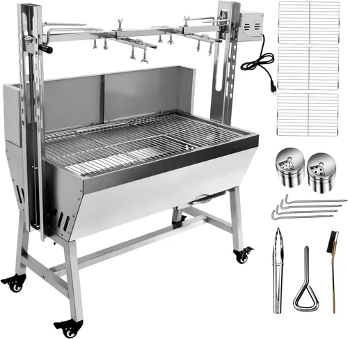 Miniatura 8 de Parrilla de barbacoa al aire libre de 25 W, 37 pulgadas, con rotisserie para cerdo, cordero y cabra - Parrilla de carbón con asador de acero