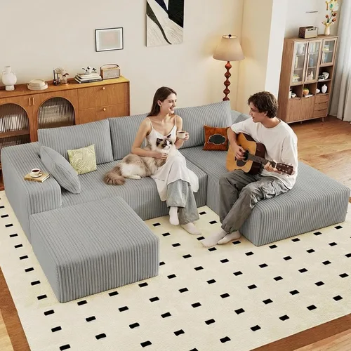 Miniatura 37 de Sofá seccional Cloud de 96 pulgadas, sofá deshuesado para sala de estar, sofá modular con asiento profundo, sofá de pana cómodo y esponjoso con Negro