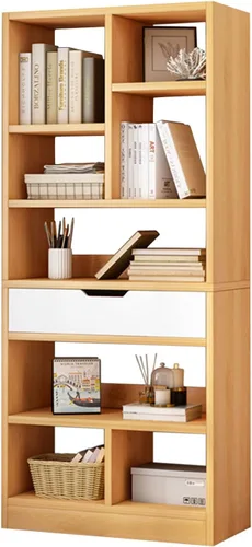 Miniatura 10 de IOTXY - Estantería de madera con espacios abiertos, 51" de altura, organizador de almacenamiento con 7 cubos y un cajón, estante de piso, color azul