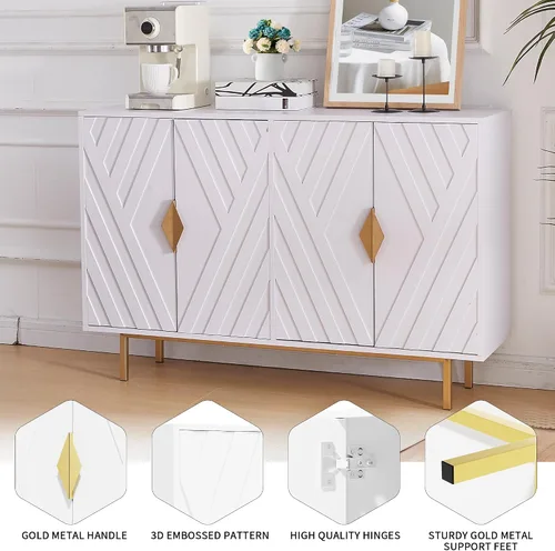 Miniatura 4 de Armarios de buffet con almacenamiento, armarios de almacenamiento decorativos con puertas acanaladas, mango y patas de metal dorado, mesa consola