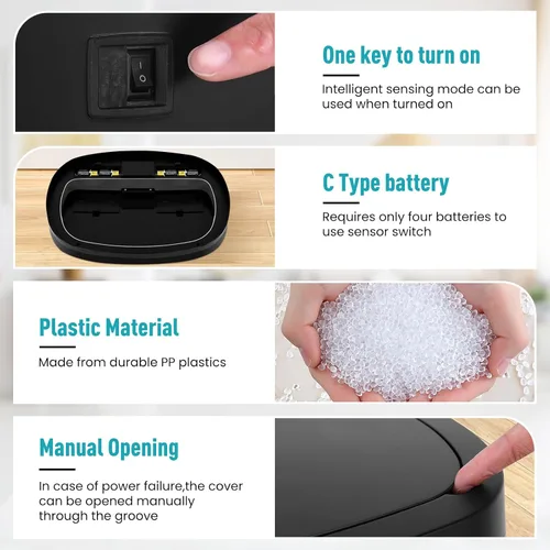 Miniatura 5 de Basurero automático de 13 galones para cocina con tapa, bote de basura sin contacto con sensor de movimiento - higiénico, control de olores