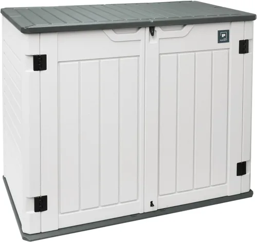 Cobertizo de almacenamiento para exteriores de 35 pies cúbicos, caja de almacenamiento grande de resina, gabinete impermeable y con cerradura para