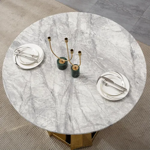 Miniatura 5 de Mesa de comedor redonda de 47 pulgadas, mesa de cocina redonda moderna de mediados de siglo para 4 a 6 personas, mesa de mármol sintético de alto