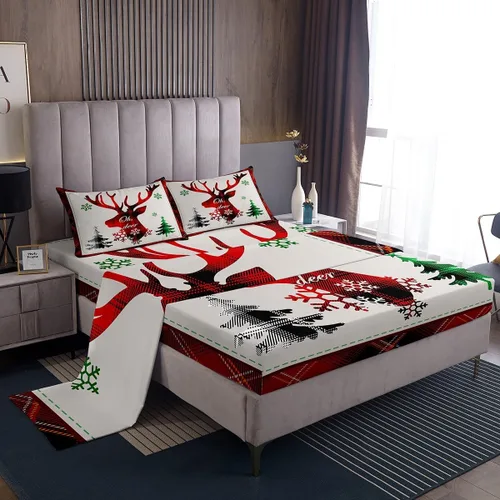 Miniatura 28 de Manfei juego de sábanas de Navidad tamaño completo, juego de ropa de cama con árbol de Navidad en forma de muñeco de nieve para la decoración
