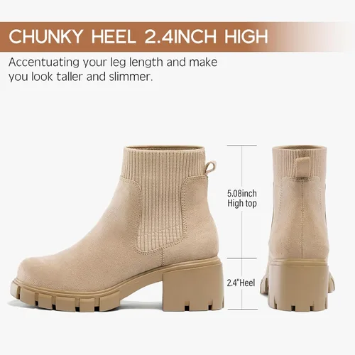 Miniatura 2 de FITORY Botas Chelsea para mujer, botines de tobillo elásticos con tacón medio grueso y suela con tacos, zapatos cómodos y modernos sin cordones