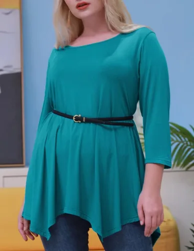Miniatura 3 de LARACE - Camisa de talla extragrande para mujer, camisa tipo túnica con manga 34, ajuste holgado, ropa básica para mujer