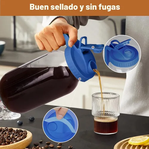 Miniatura 4 de Cafetera de café frío, jarra de frasco Mason de 64 onzas con filtro de acero inoxidable, tapa con asa y pico vertedor, vidrio resistente hermético