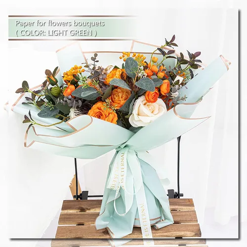 Miniatura 5 de YACEYACE Elegante papel de regalo de flores, impermeable y perfecto para envolver flores de regalo, proyectos de manualidades, verde claro con borde