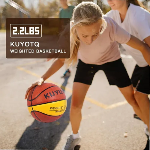 Miniatura 3 de KUYOTQ 3LBS/3.3LBS/2.2LBS Weighted Heavy Training Basketball 29.5/28.5" in and Outdoor Improving Handling Dribbling Passing Rebounding Skill marrón