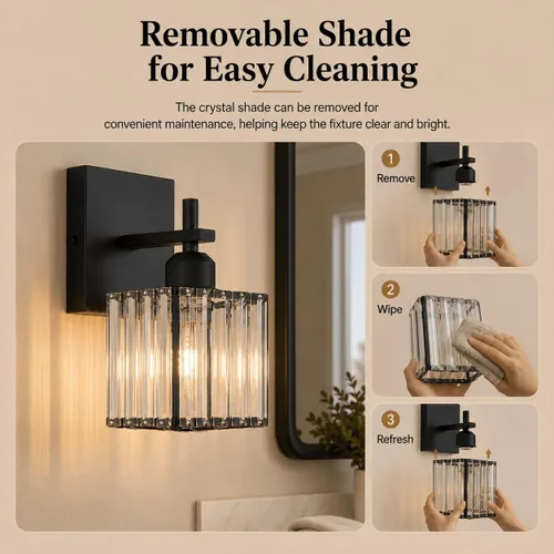 Miniatura 7 de Aplique de pared moderno negro, luminaria interior cableada de 1 luz con casquillo de cerámica E26 para dormitorio, pasillo, sala de estar
