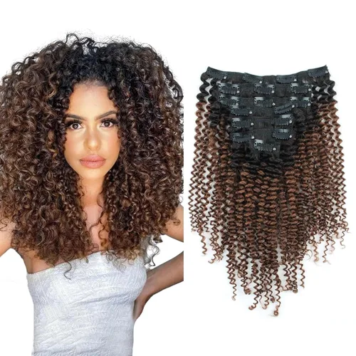 Miniatura 7 de Sassina Extensiones de Cabello Humano Rizado Afro Grueso Real con Clip 3B 4A Color Natural Invisible Sin Costuras Remi Clip Para Mujeres