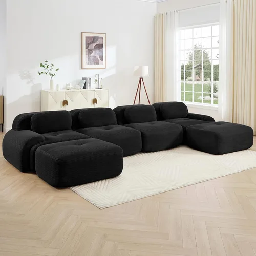 Miniatura 9 de Juego de sofás seccionales sin hueso de 117 pulgadas para sala de estar, modular en forma de L y sofá de 3 plazas con asiento profundo, almohadas