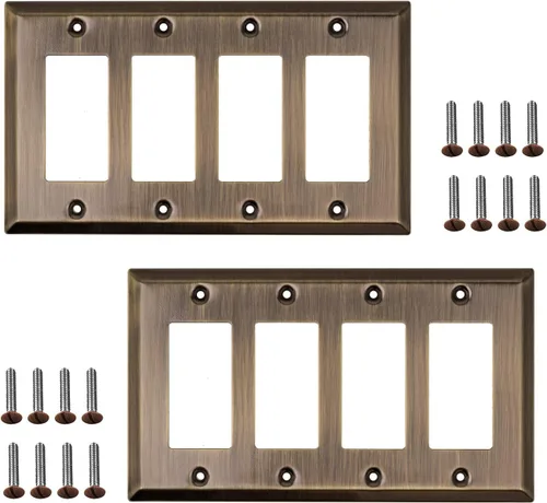 Miniatura 8 de Placas de pared decorativas clásicas de latón antiguo Enchufe eléctrico y cubiertas de interruptor Estilo: 1 Gang Decorator (paquete de 4)