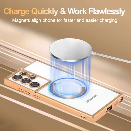 Miniatura 2 de QLTYPRI Funda magnética transparente para Samsung Galaxy S22 Ultra compatible con carga inalámbrica MagSafe, borde galvanizado, suave, delgada