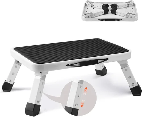 VEVOR Escalera plegable de acero de 1 escalón de 330 libras de capacidad, altura ajustable, taburete antideslizante y resistente para adultos, niños