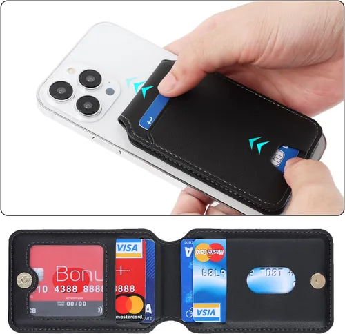 Miniatura 2 de Cavor Compatible con Magsafe Wallet, cartera magnética Magsafe para teléfono 17/16 Pro Max/14 Pro/15/14 Plus/13/12 MagSafe, tarjetero seguro Negro