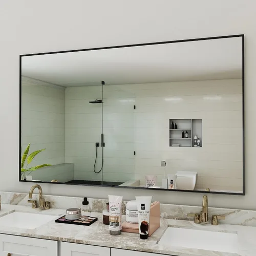 Miniatura 18 de Espejo de baño con marco de metal negro mate, espejo rectangular de tocador de 55 x 36 pulgadas, espejo de pared rectangular grande, antioxidante
