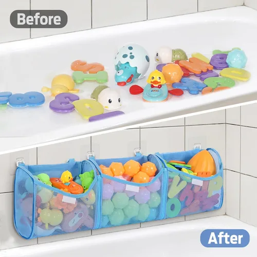 Miniatura 4 de Goowin Almacenamiento de juguetes de baño, soporte para juguetes de baño, organizador de juguetes de baño con aberturas grandes de 3 compartimentos